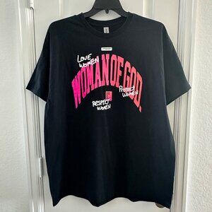 Gildan Heavy Cotton Woman Of God Graphic T-Shirt 2XL Black Pink Inspirational De